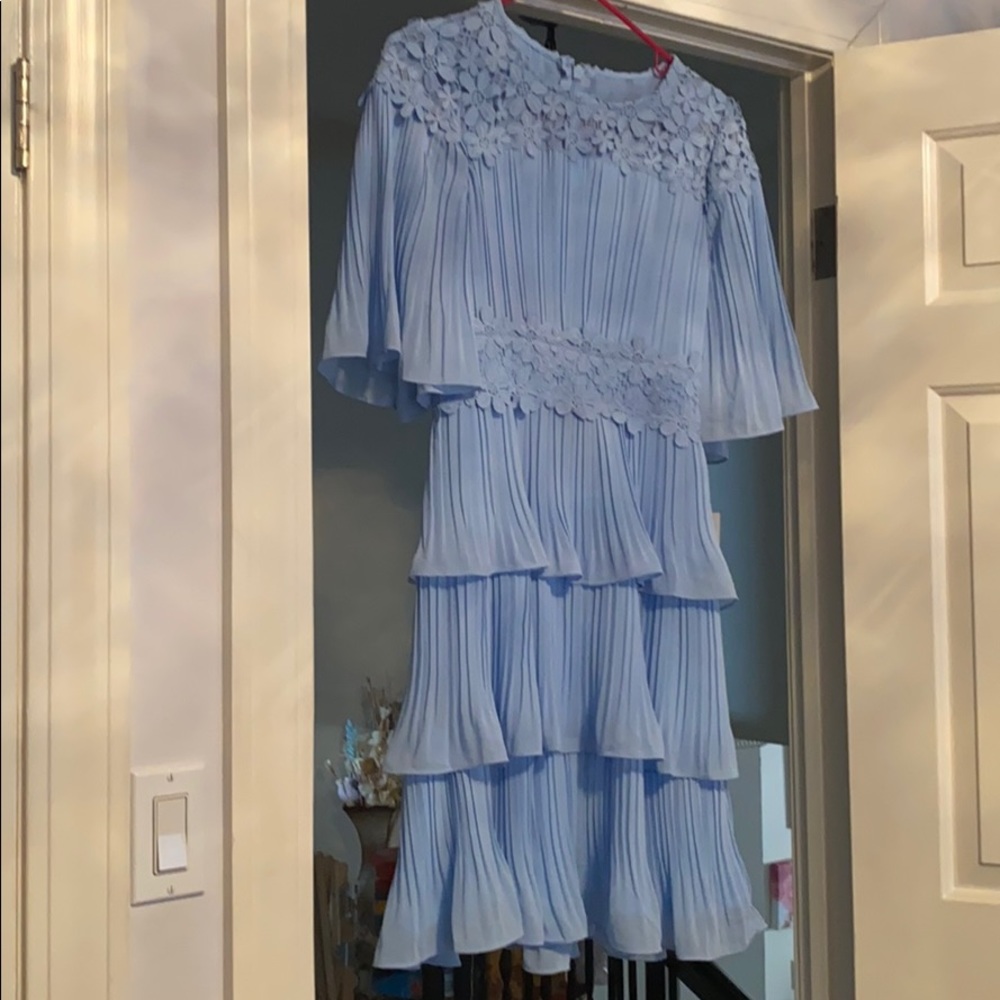 Blue flowy flower appliqué dress